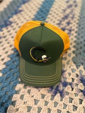 Green and Gold Trucker Cap with Crocodile Patch